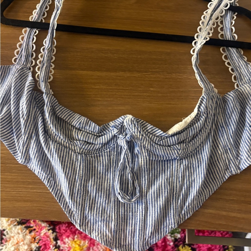 Blue and White Striped Bikini Top